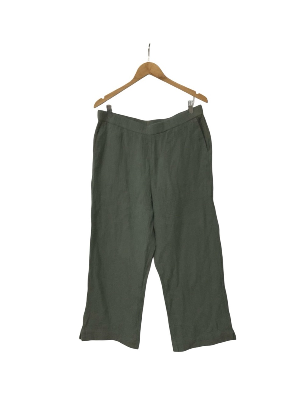 J. Jill Double Gauze Cotton Wide Leg Pants Cropped Olive Green Pockets M NWT